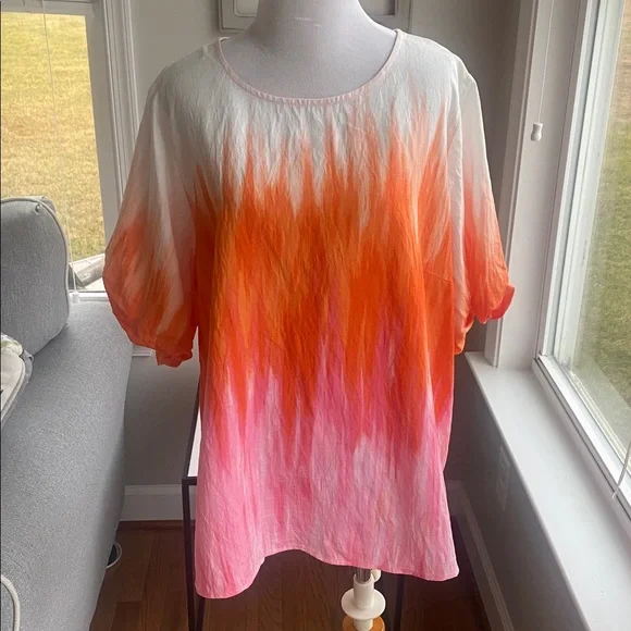 Vince Camuto Afterglow orange pink & white short sleeve blouse 2X - Picture 1 of 9
